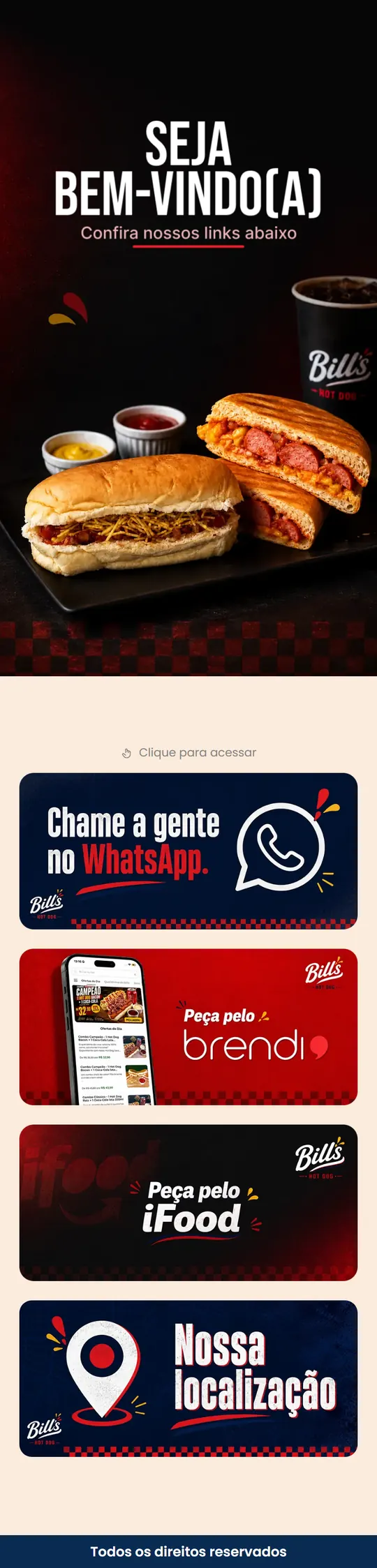 Página de links do Bill's Hot Dog